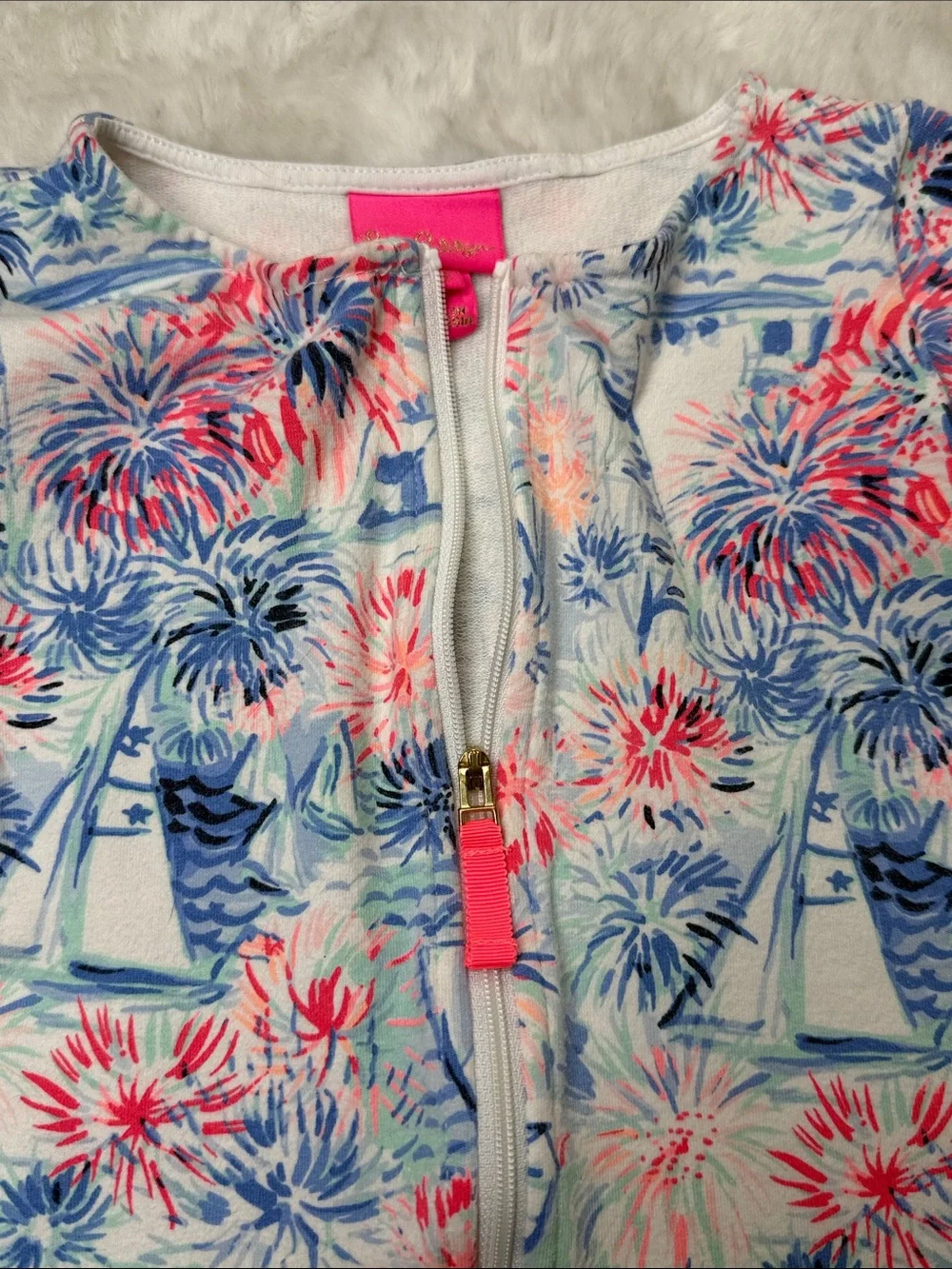 Lilly Pulitzer Girls S 4/5 Shining Sea Patriotic Firework Zip CoverUp Dress Flaw